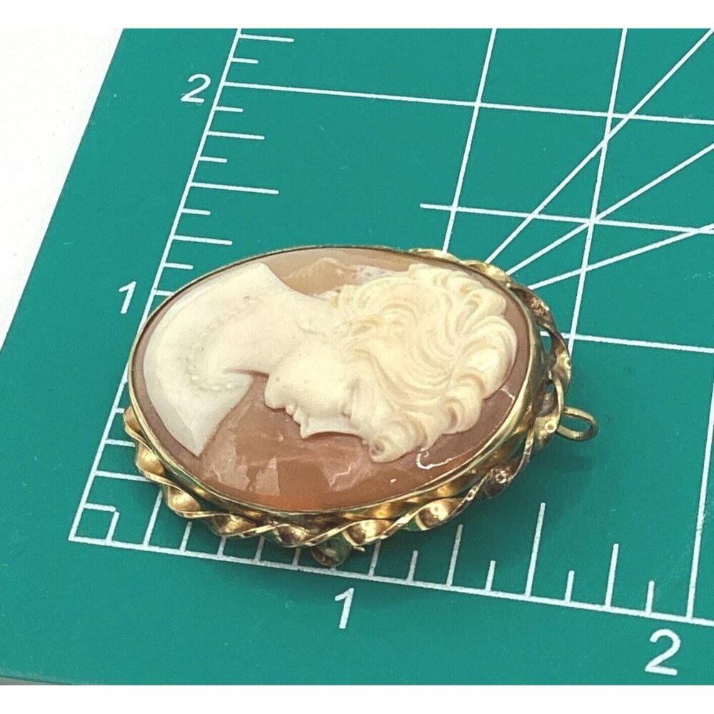 Bal Ron Gold Filled Framed Carved Shell Victorian Portrait Cameo Brooch-Pendant - Picture 7 of 7